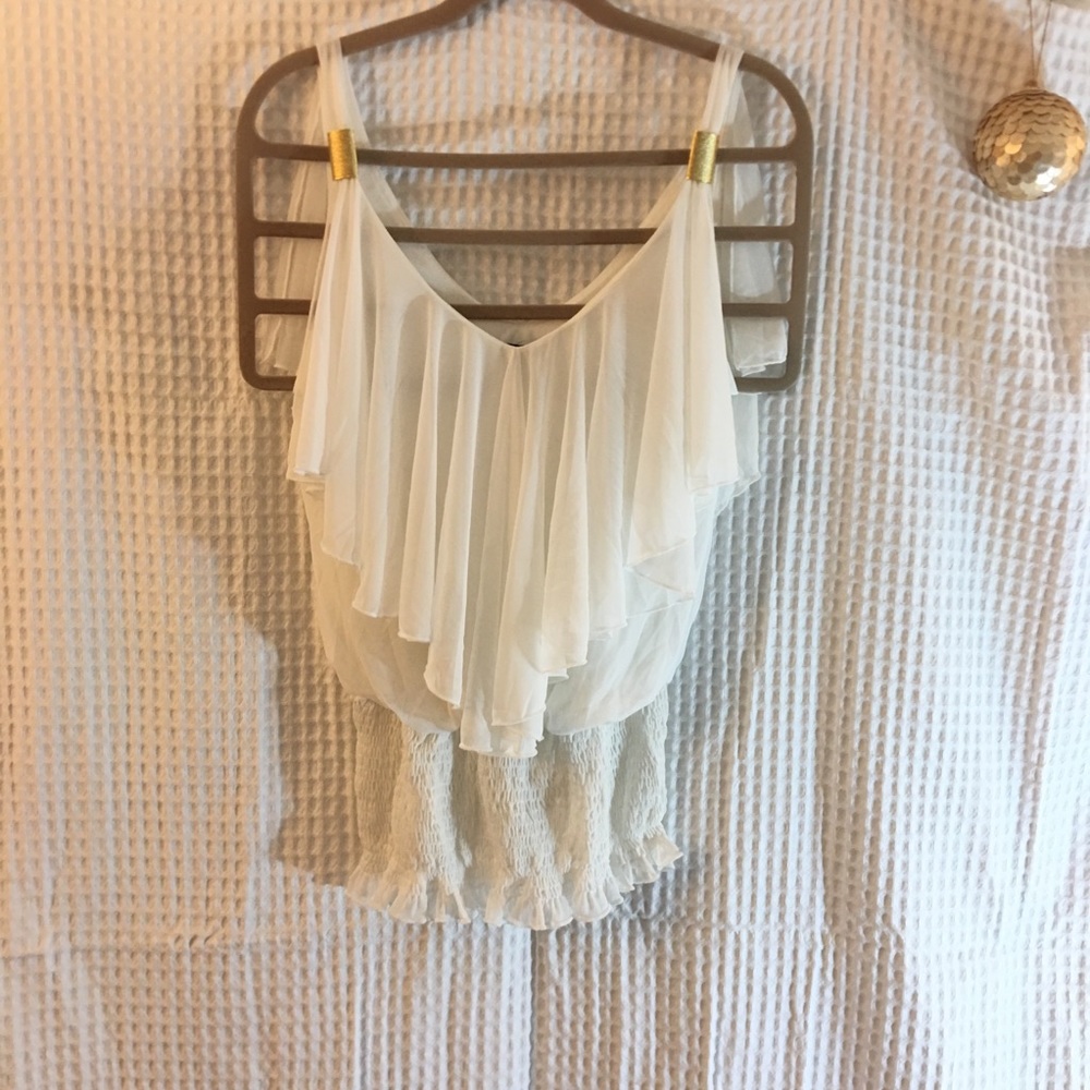 XOXO White Ruffle V - Front & Back Neck Line Top